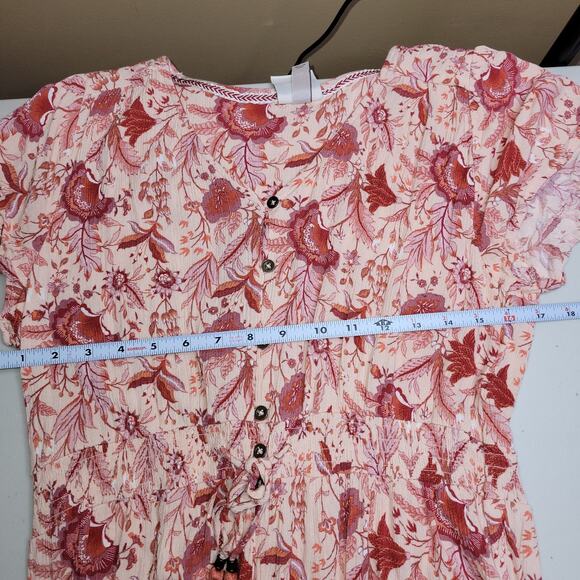 Knox Rose Boho Shirt Dress XL Low High Floral Button Front Tassel Belt Pink - Picture 9 of 13
